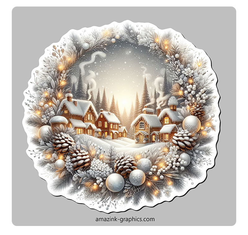 Christmas Wreath Snowy Village
