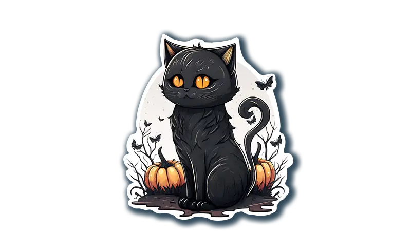 Black Cat with Pumpkins