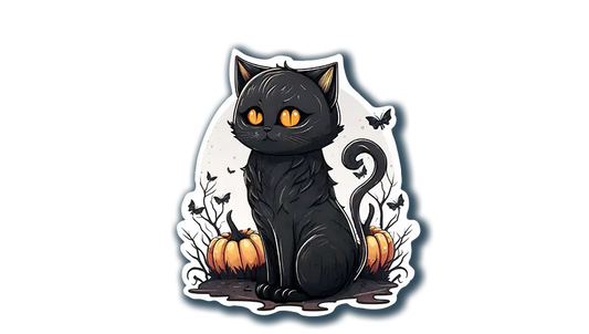 Black Cat with Pumpkins