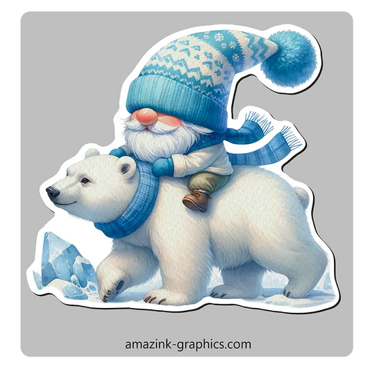 Winter Gnome Riding Polar Bear