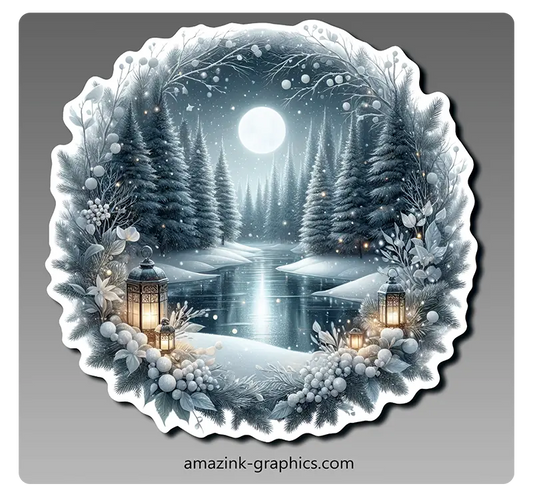 Winter Wreath Moonlit Scene